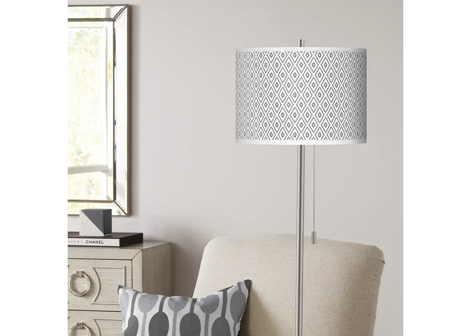 Giclee Glow 62" Diamonds Shade Brushed Nickel Pull Chain Floor Lamp