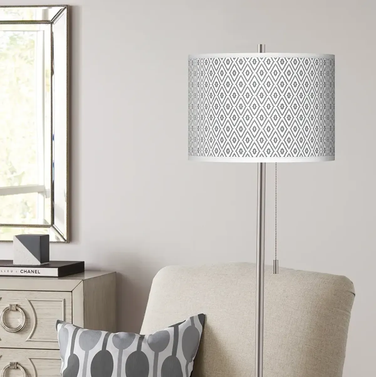 Giclee Glow 62" Diamonds Shade Brushed Nickel Pull Chain Floor Lamp