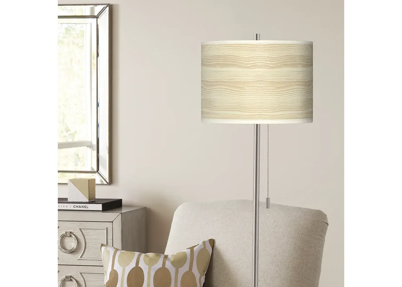 Giclee Glow 62" Birch Blonde Brushed Nickel Pull Chain Floor Lamp