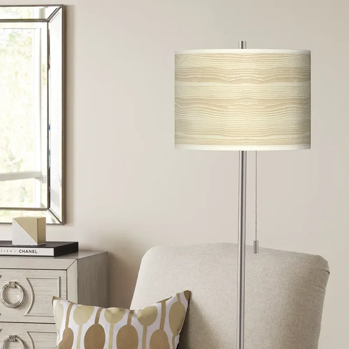 Giclee Glow 62" Birch Blonde Brushed Nickel Pull Chain Floor Lamp