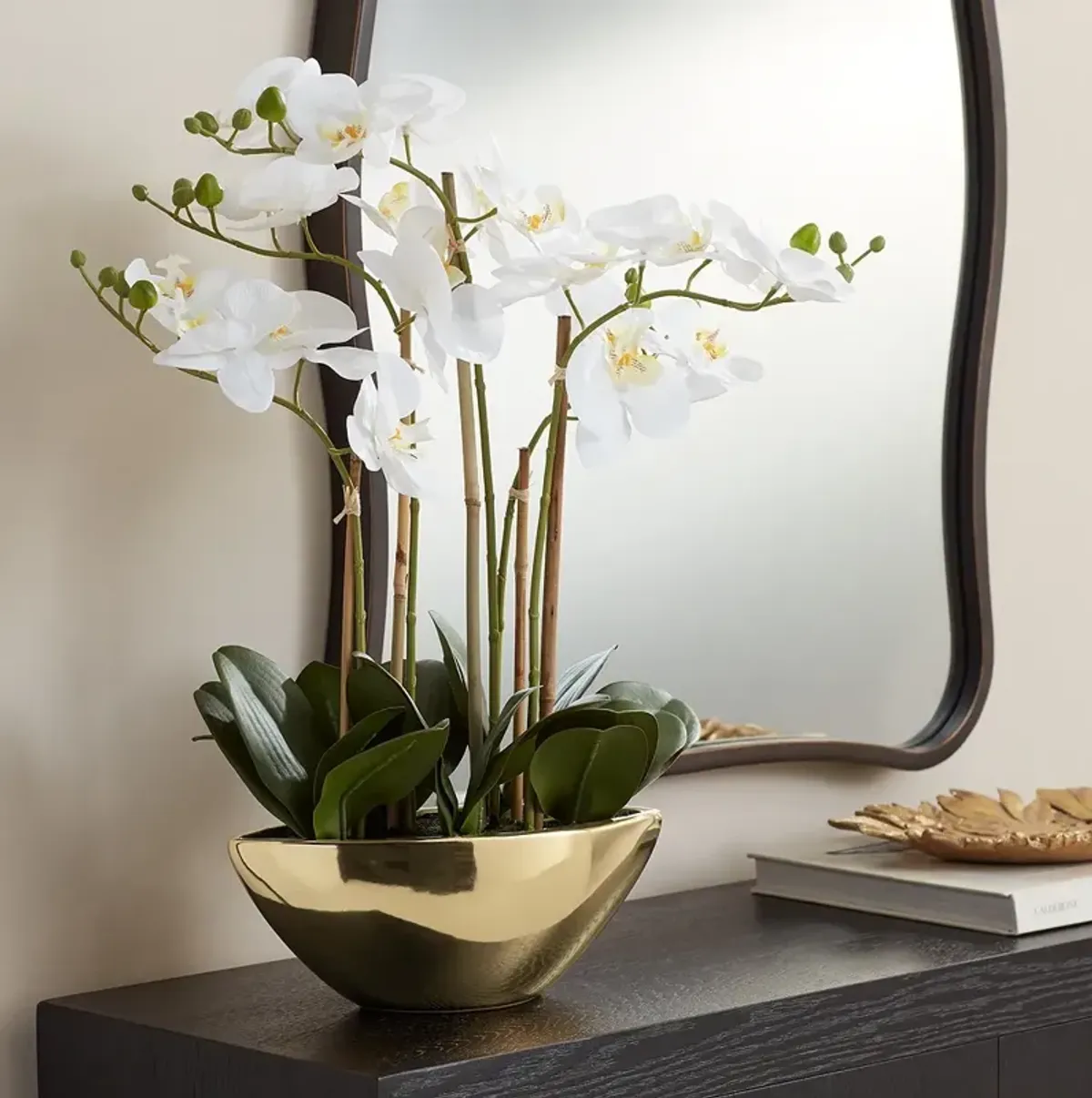 Belvois White Orchid 22" High Faux Flowers in Ceramic Pot