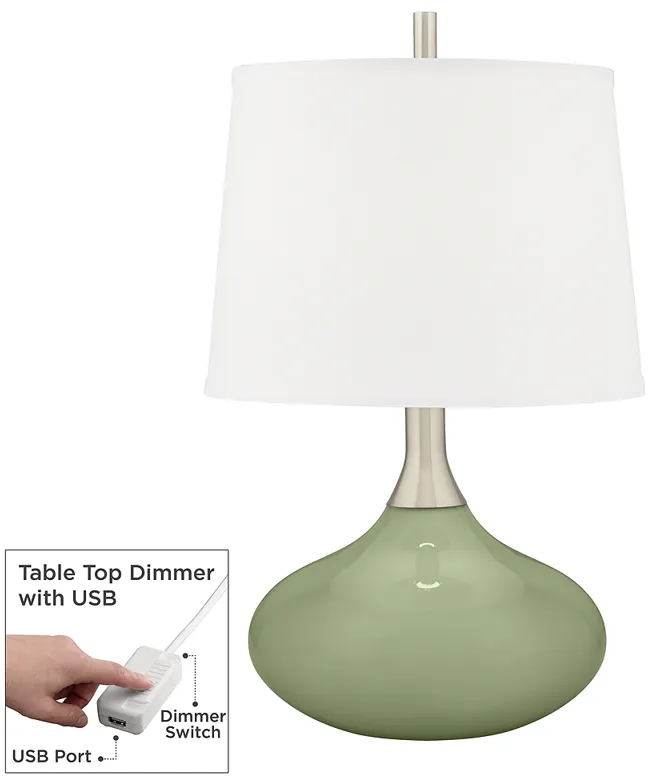 Majolica Green Felix Modern Table Lamp with Table Top Dimmer