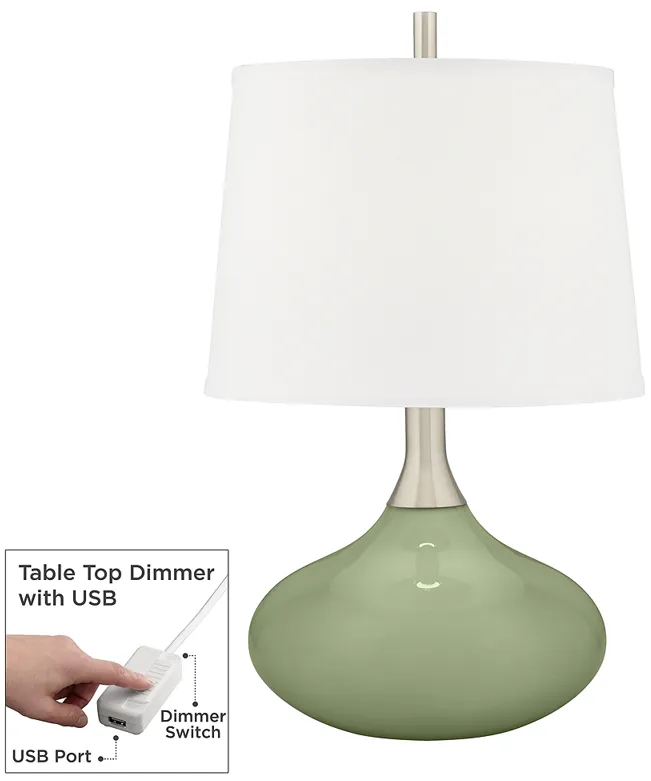 Color Plus Felix 24" Modern Majolica Green Table Lamp with USB Dimmer