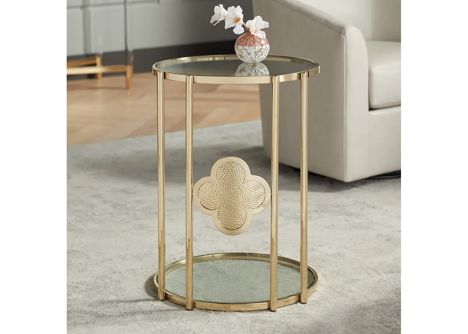 Lillie 18" Wide Gold and Glass Round Corner Table