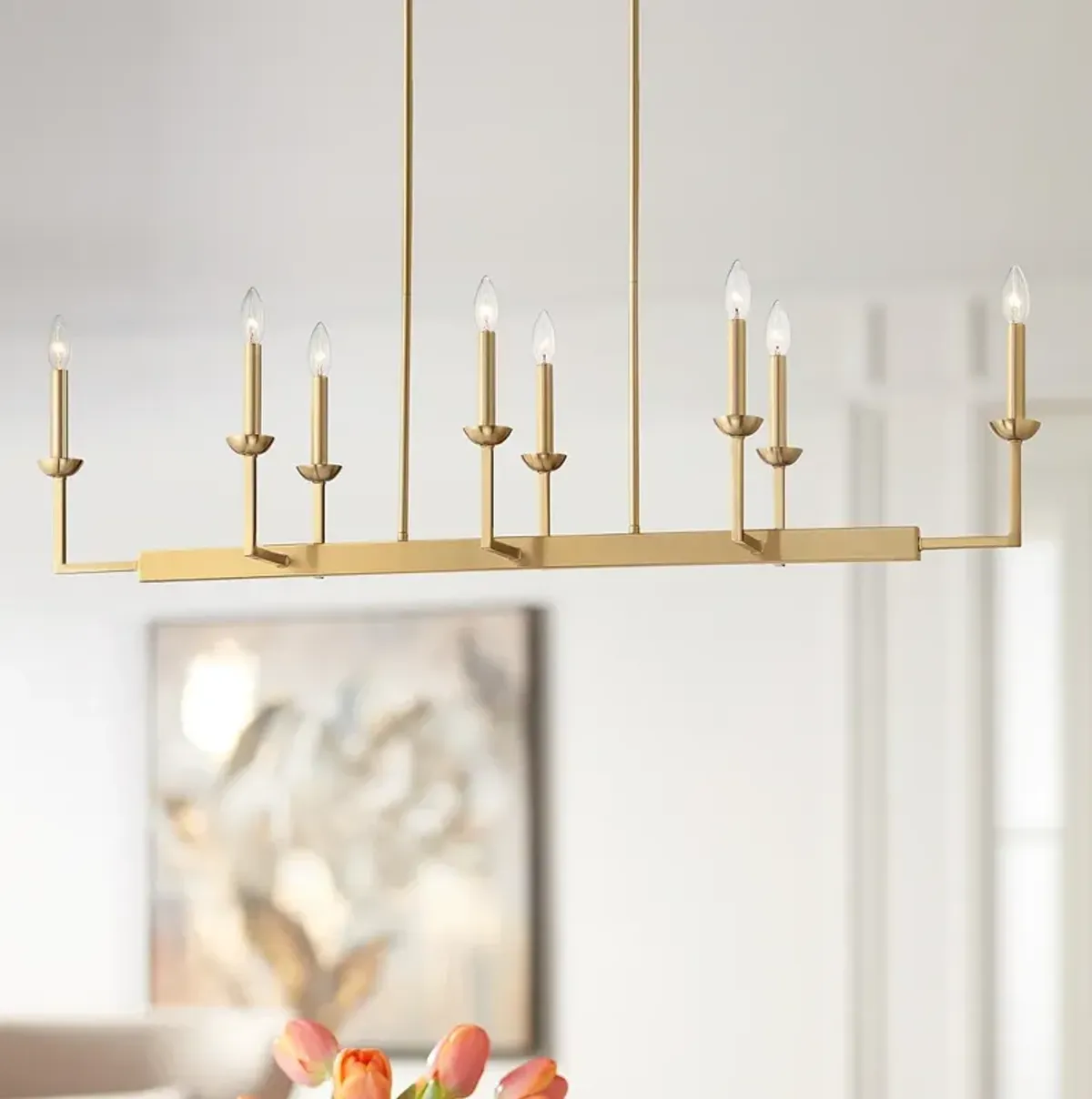 Possini Euro Kime 50" Gold 8-Light Modern Trestle Linear Chandelier