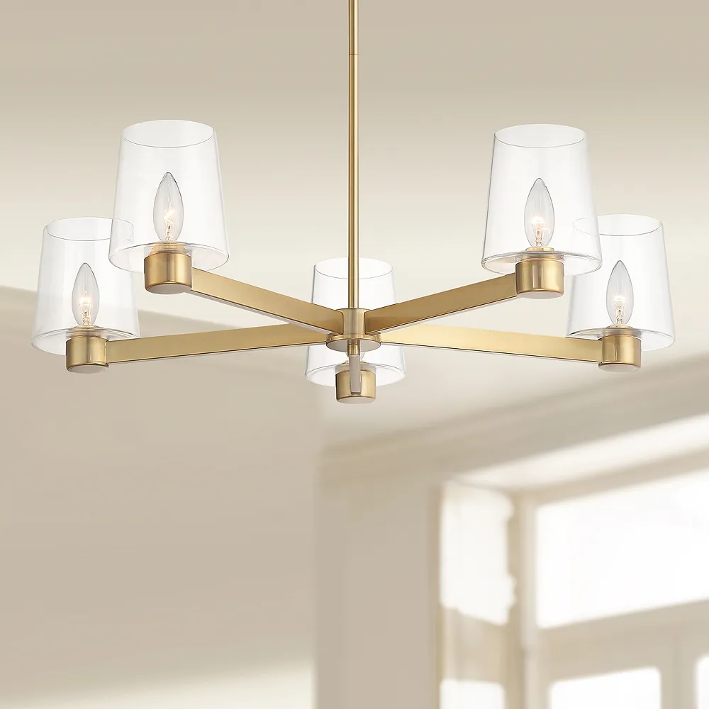 Possini Euro Costa Mesa 27 1/4" Wide 5-Light Glass and Gold Chandelier