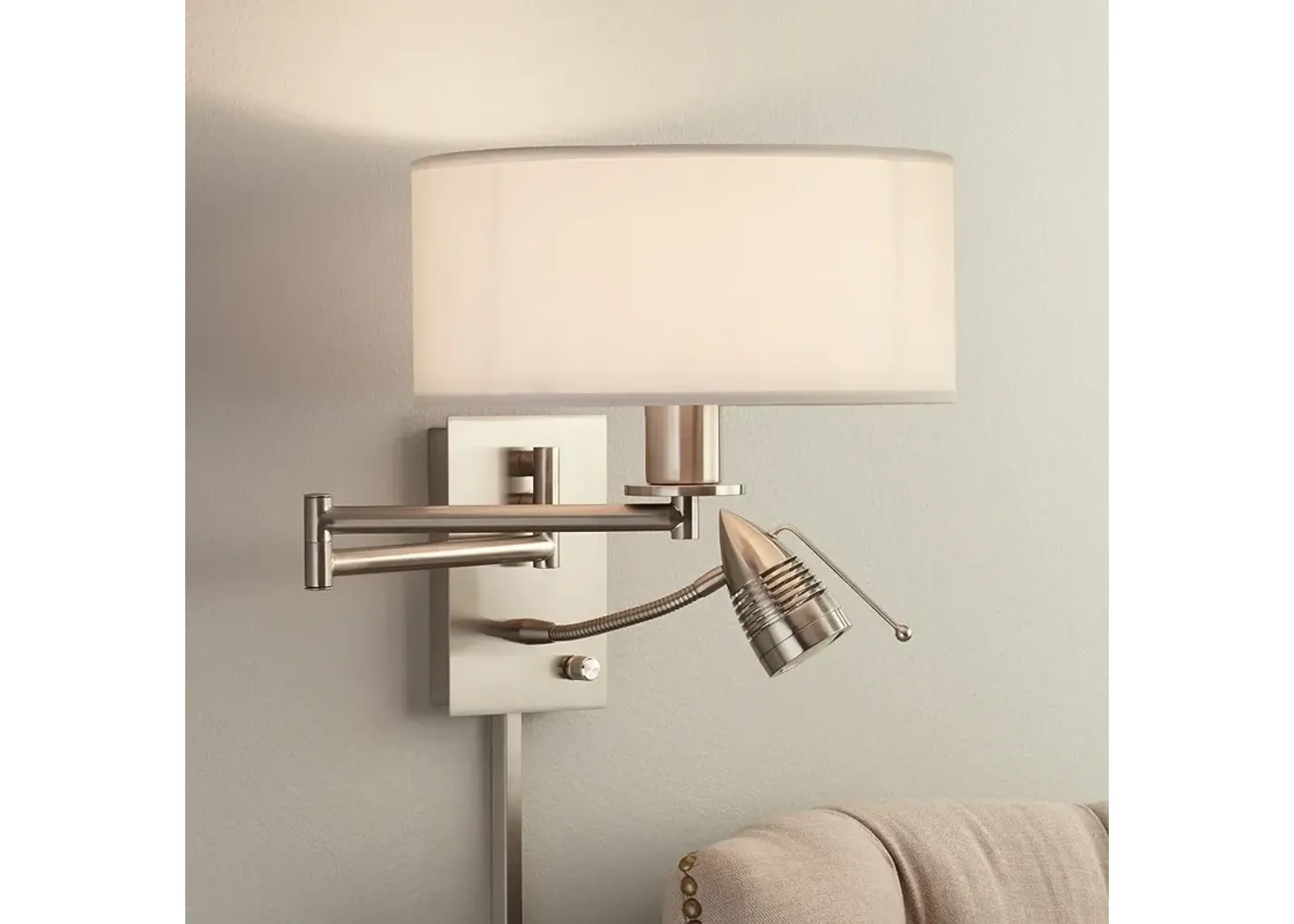 Possini Euro Tesoro Plug-In Swing Arm Wall Lamp with LED Reading Arm