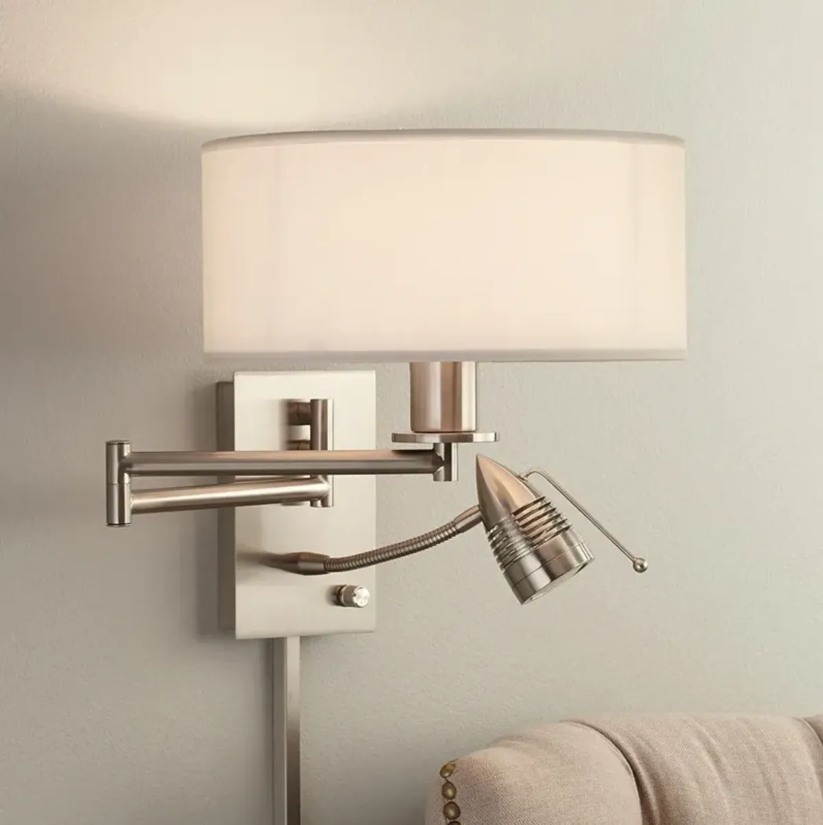 Possini Euro Radix Plug-In Swing Arm Wall Lamp with LED Reading Arm