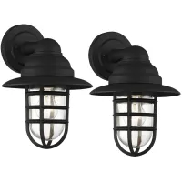 Marlowe 13" High Black Hooded Cage Outdoor Wall Light Set of 2
