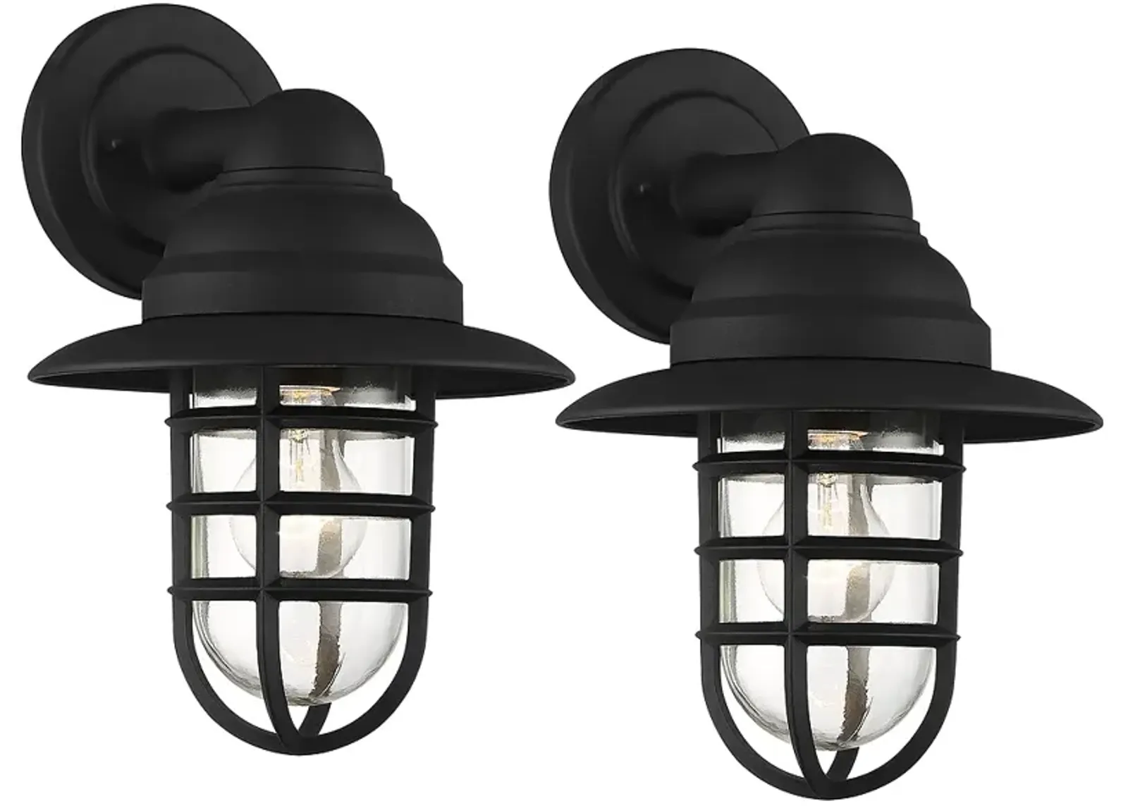 Marlowe 13" High Black Hooded Cage Outdoor Wall Light Set of 2