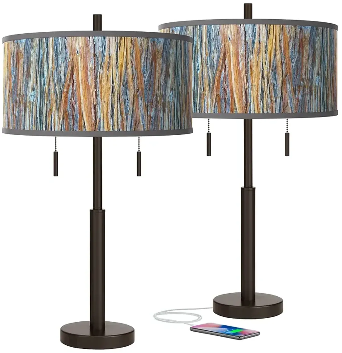 Giclee Glow Robbie 25 1/2" Striking Bark Shade USB Lamps Set of 2