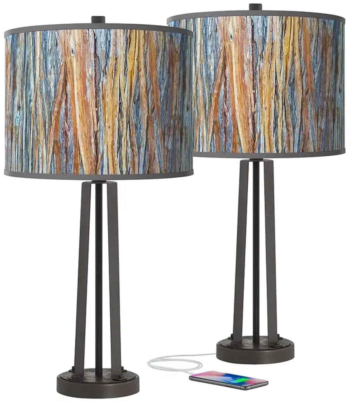 Giclee Glow Susan 25 1/2" Striking Bark and Bronze USB Lamps Set of 2