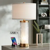 Possini Euro Eastlake 29" Glass and Gold Night Light USB Table Lamp