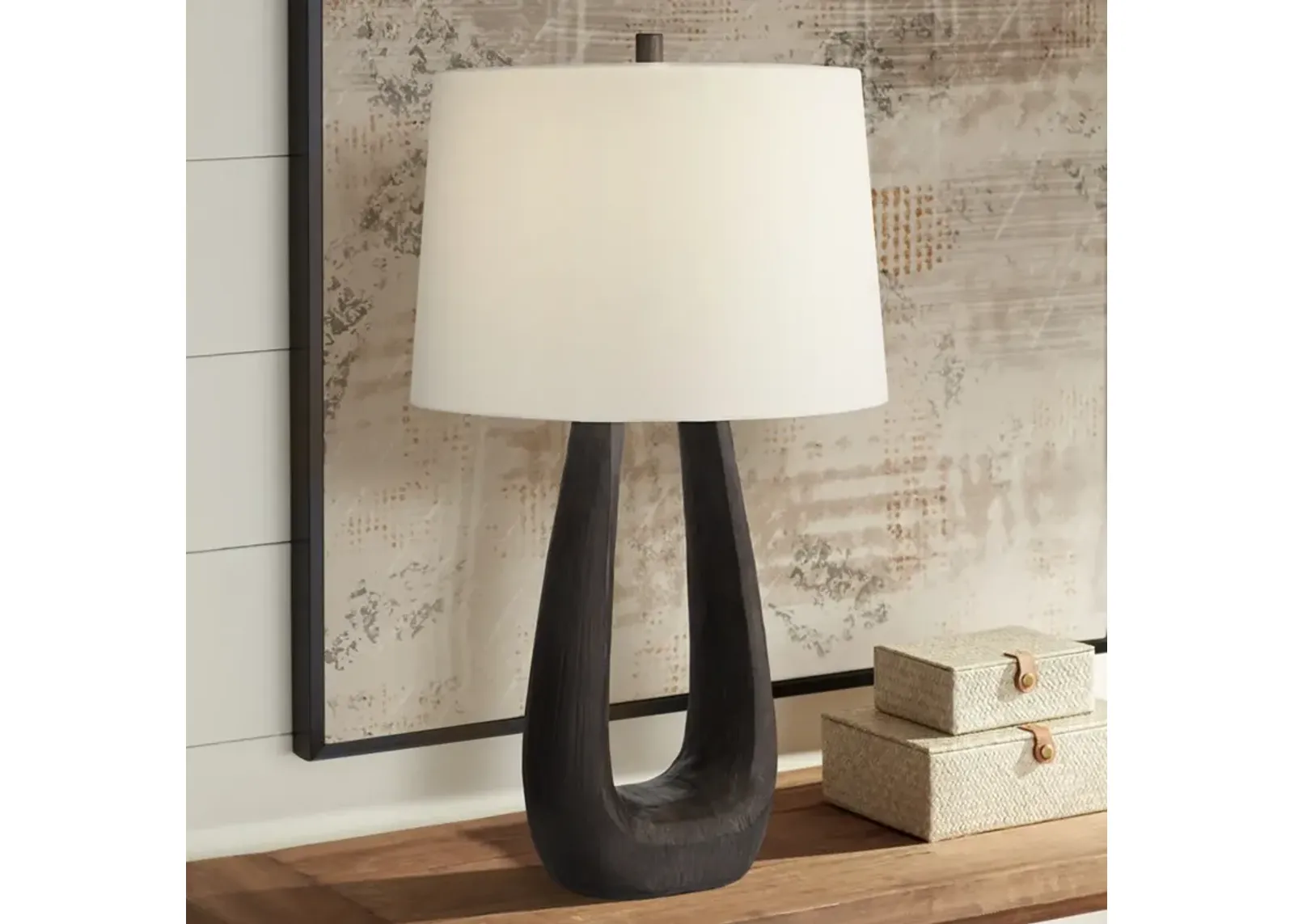 Possini Euro Woodwork 30" Black Finish Open Base Modern Table Lamp