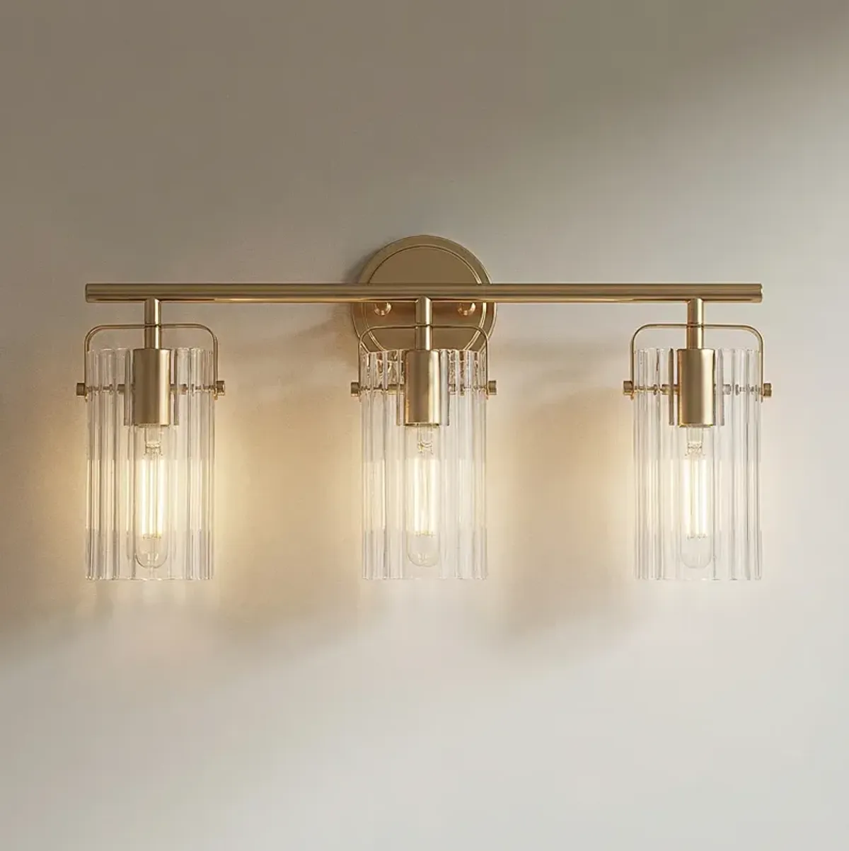 Emmerson 22" Wide Warm Gold and Ribbed Glass 3-Light Bath Light