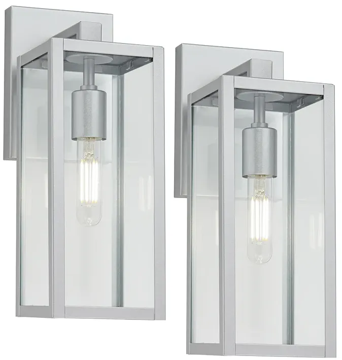 Modern Cottage 14"H Clear Glass and Silver Outdoor Wall Light Set of 2