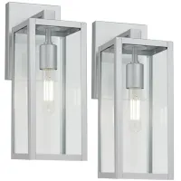 Modern Cottage 14"H Clear Glass and Silver Outdoor Wall Light Set of 2