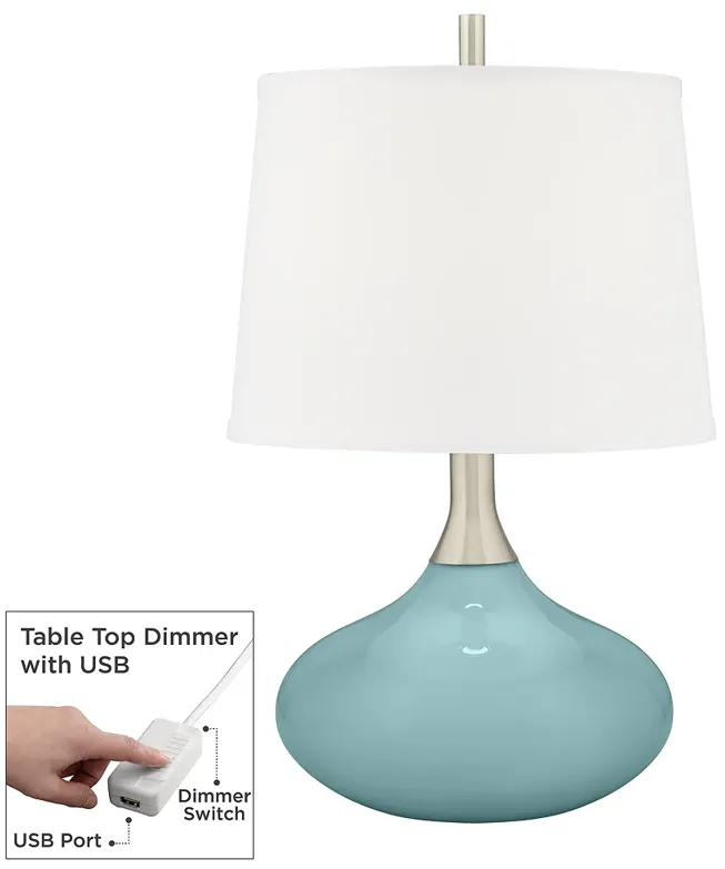 Color Plus Felix 24" Raindrop Blue Modern Table Lamp with USB Dimmer