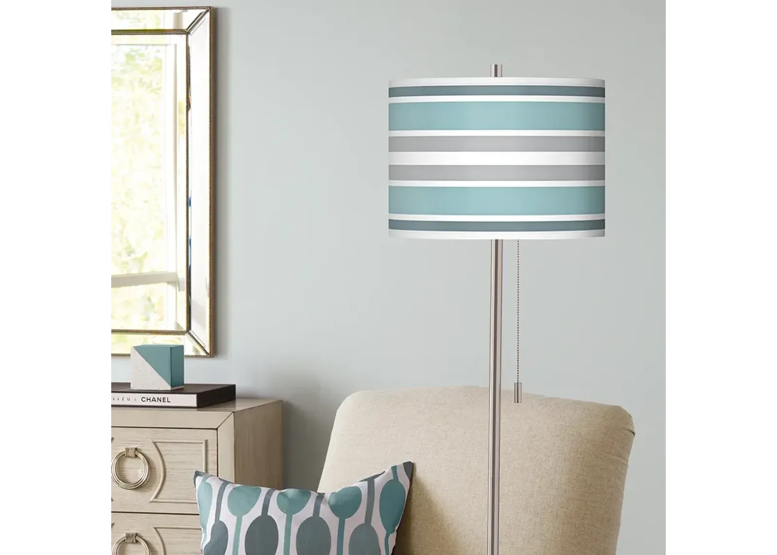 Multi Color Stripes Giclee Brushed Nickel Floor Lamp