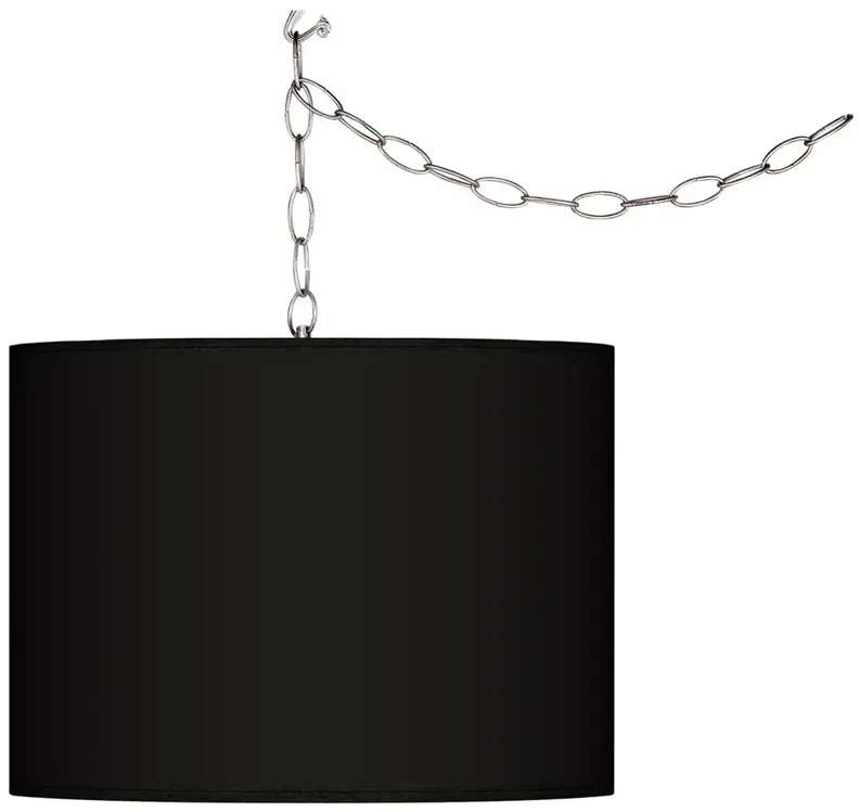 All Black Giclee Swag Style 13 1/2" Wide Plug-In Chandelier