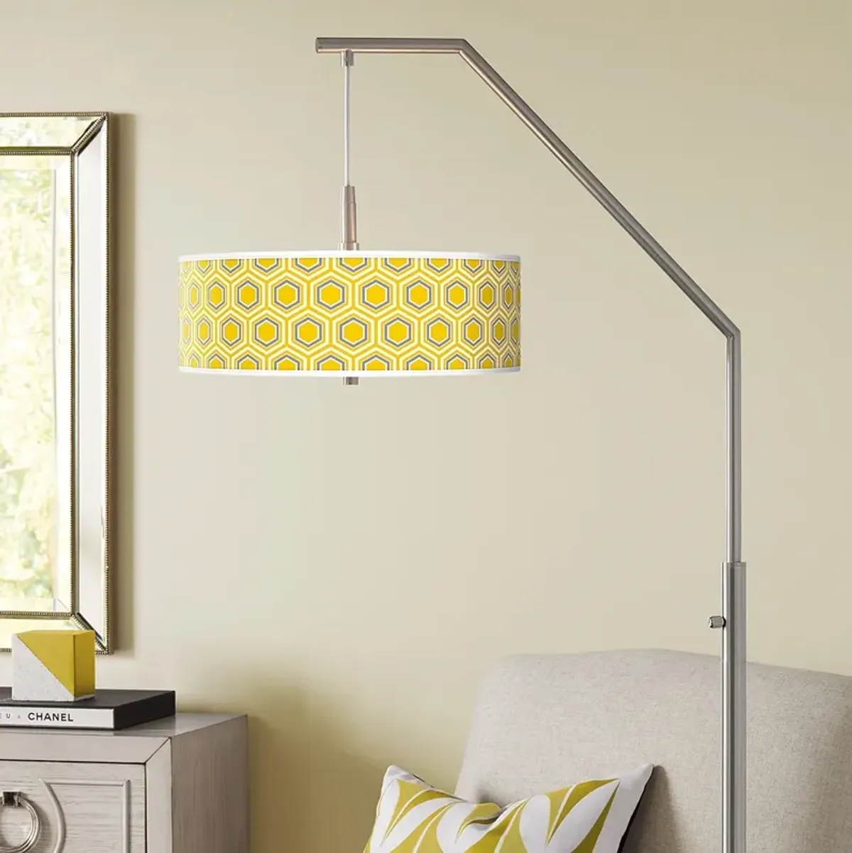 Honeycomb Giclee Shade Arc Floor Lamp