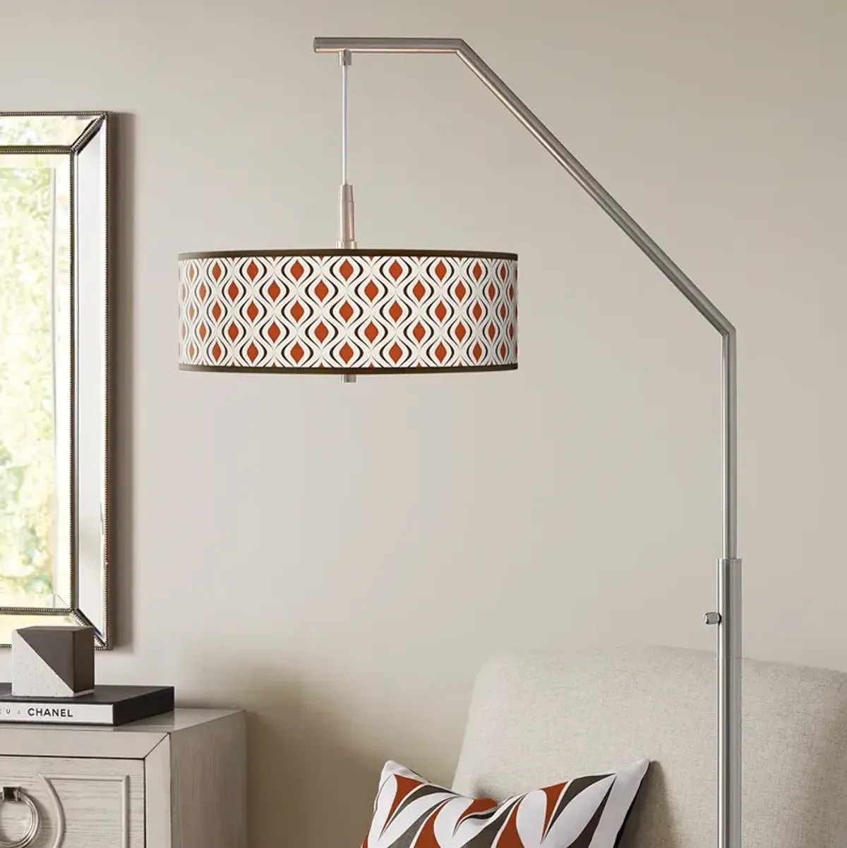 Retro Lattice Giclee Shade Arc Floor Lamp