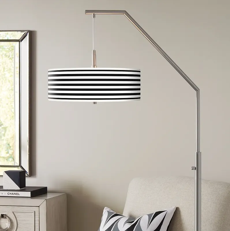 Black Horizontal Stripe Giclee Shade Arc Floor Lamp