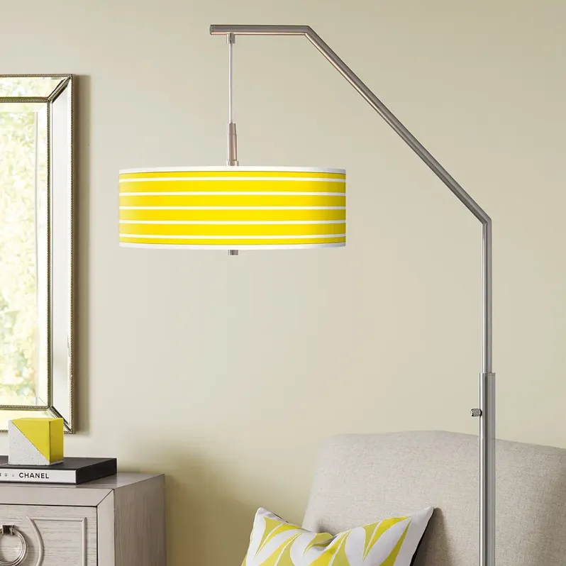 Vivid Yellow Stripes Giclee Arc Floor Lamp