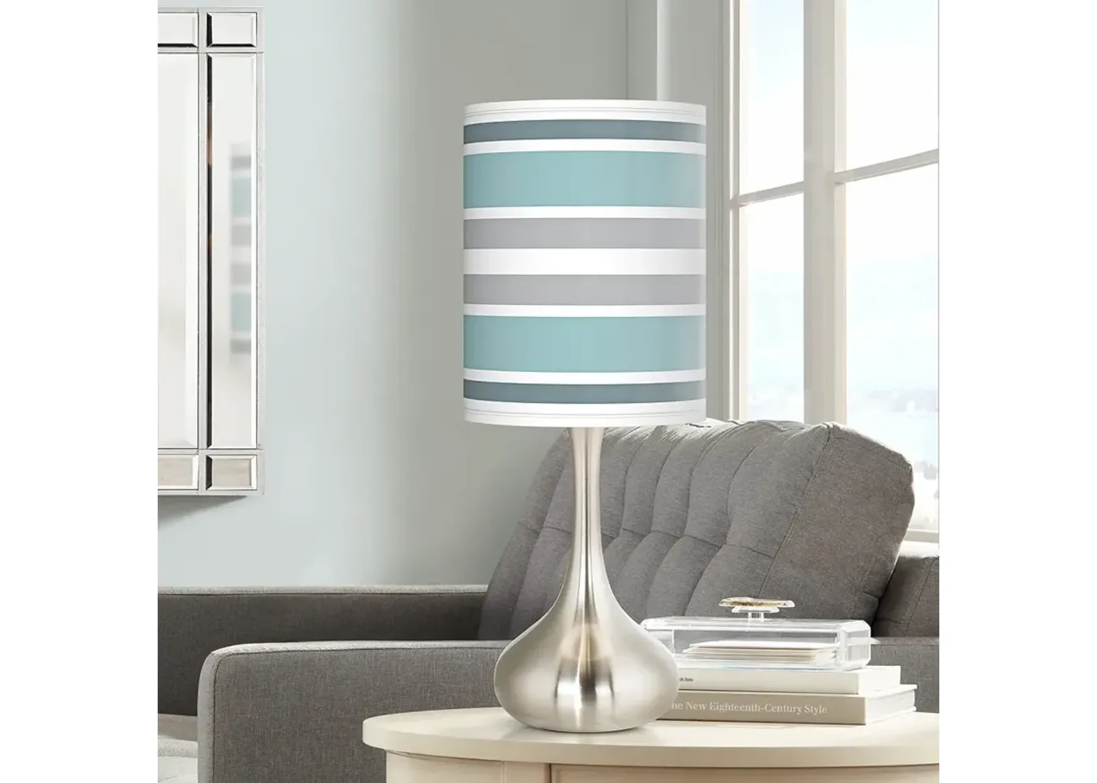 Giclee Glow Droplet 23 1/2" Coastal Blue Stripes Modern Table Lamp