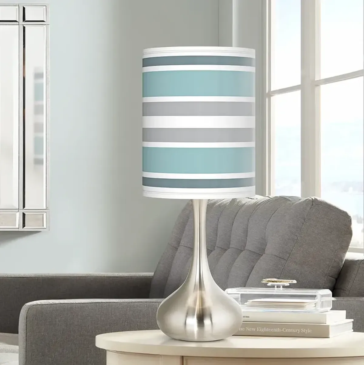 Giclee Glow Droplet 23 1/2" Coastal Blue Stripes Modern Table Lamp