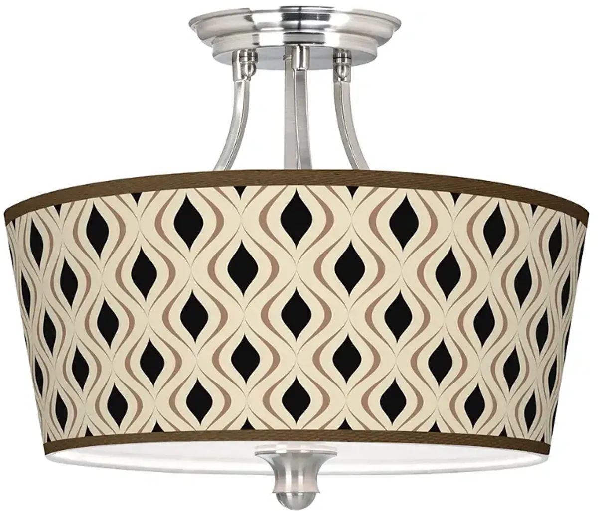 Gray Retro Lattice Tapered Drum Giclee Ceiling Light