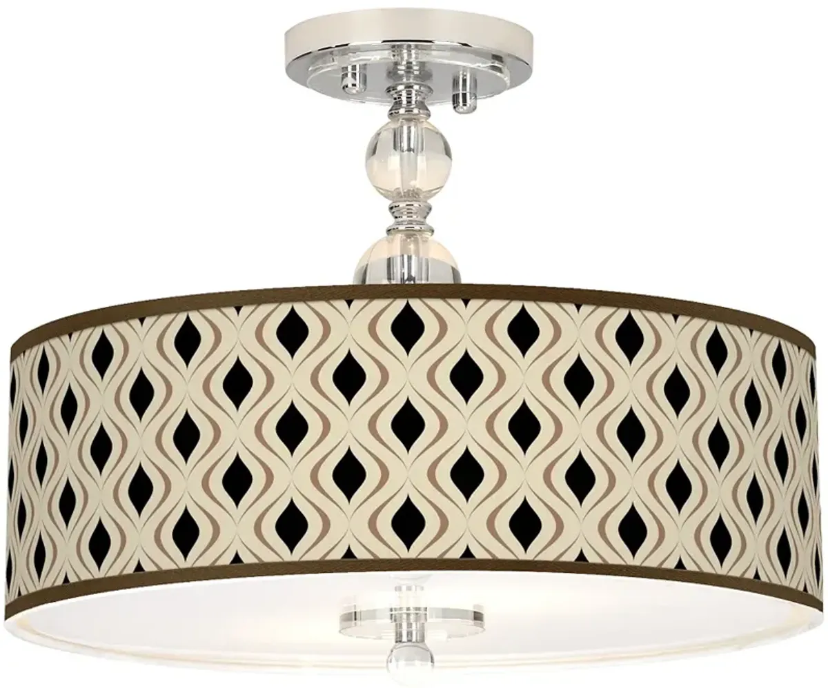 Gray Retro Lattice Giclee 16"W Semi-Flush Ceiling Light