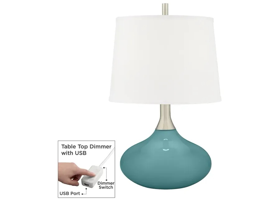 Color Plus Felix 24" Reflecting Pool Blue Table Lamp with USB Dimmer