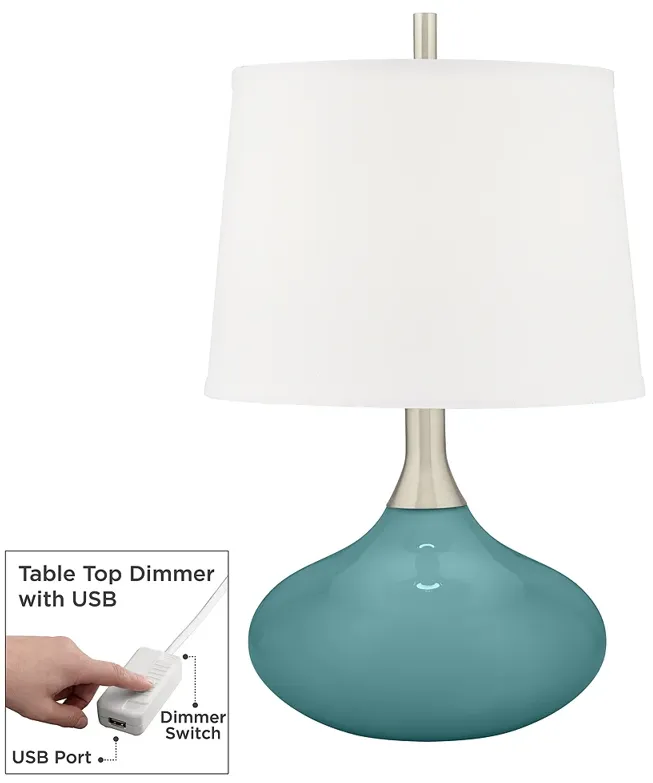 Color Plus Felix 24" Reflecting Pool Blue Table Lamp with USB Dimmer