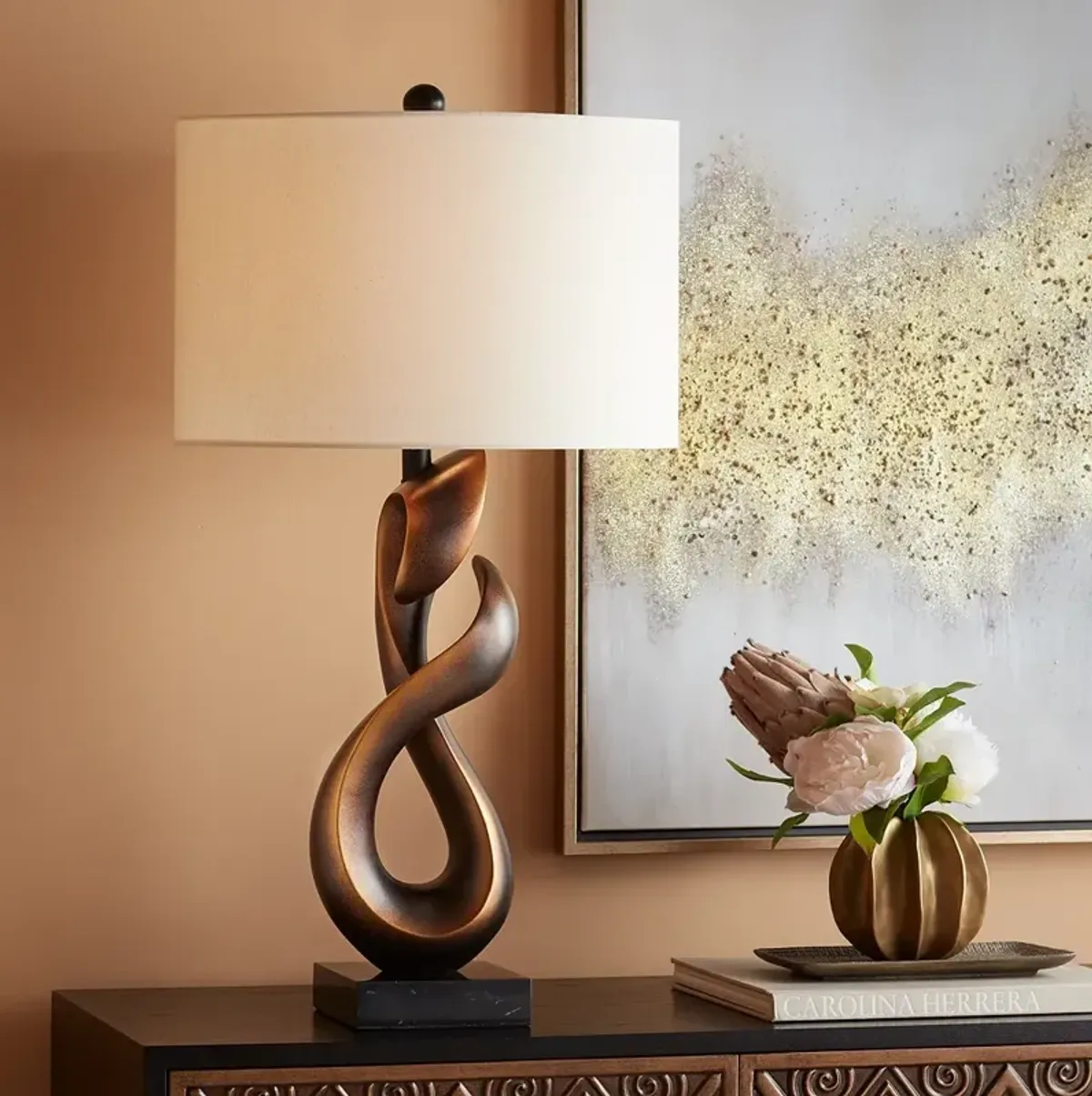 Possini Euro Open Infinity 30" Sculptural Dark Gold Modern Table Lamp