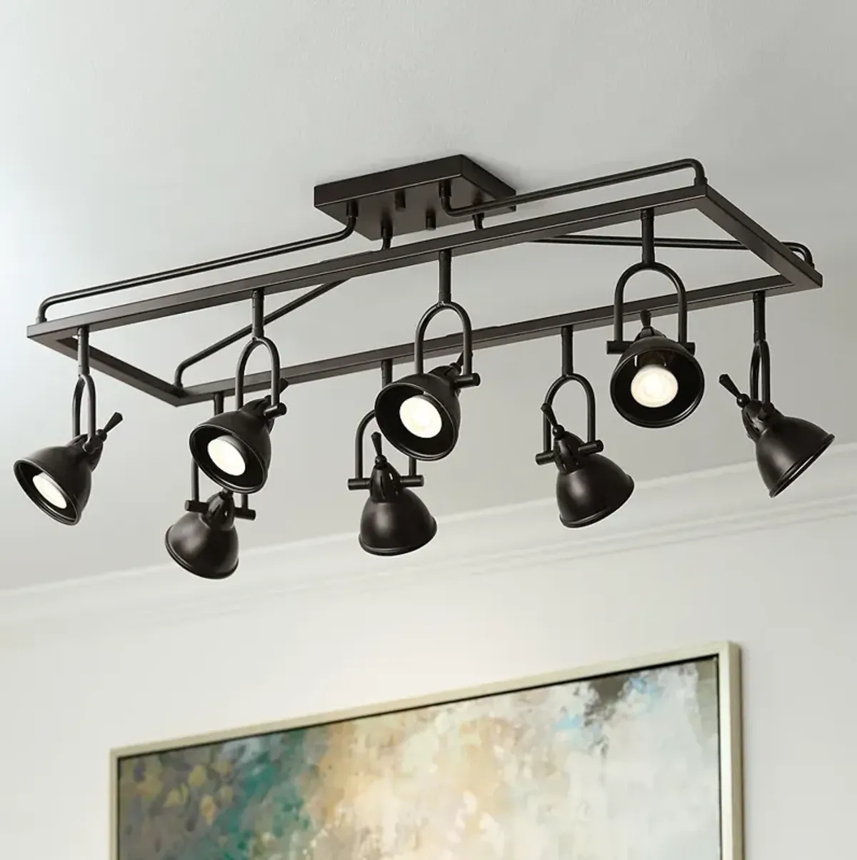 Pro Track Kane 8-Light Dark Bronze Cage Track Fixture with LED Bulbs