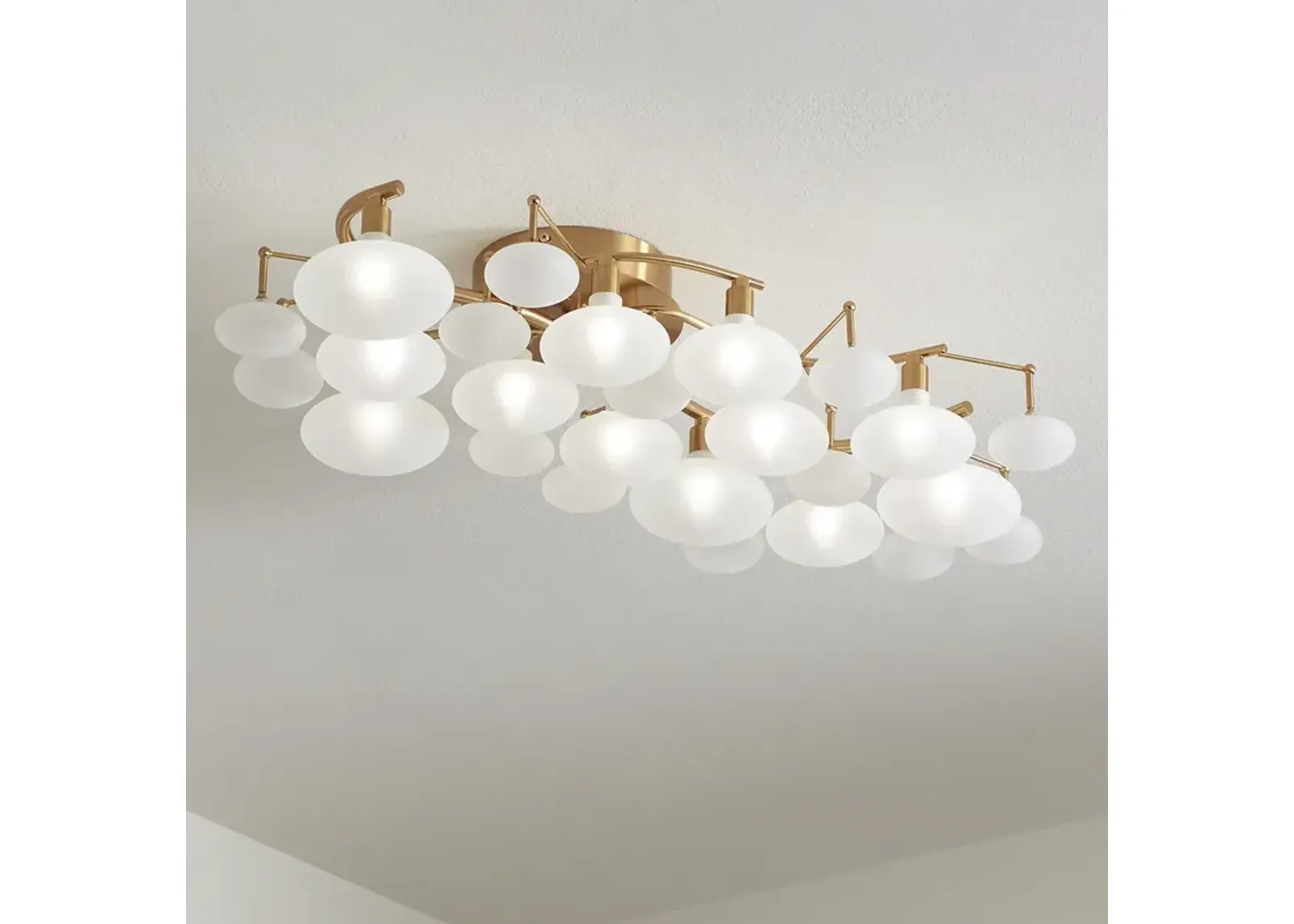 Possini Euro Lilypad 30 1/4" Warm Brass Frosted Glass Ceiling Light