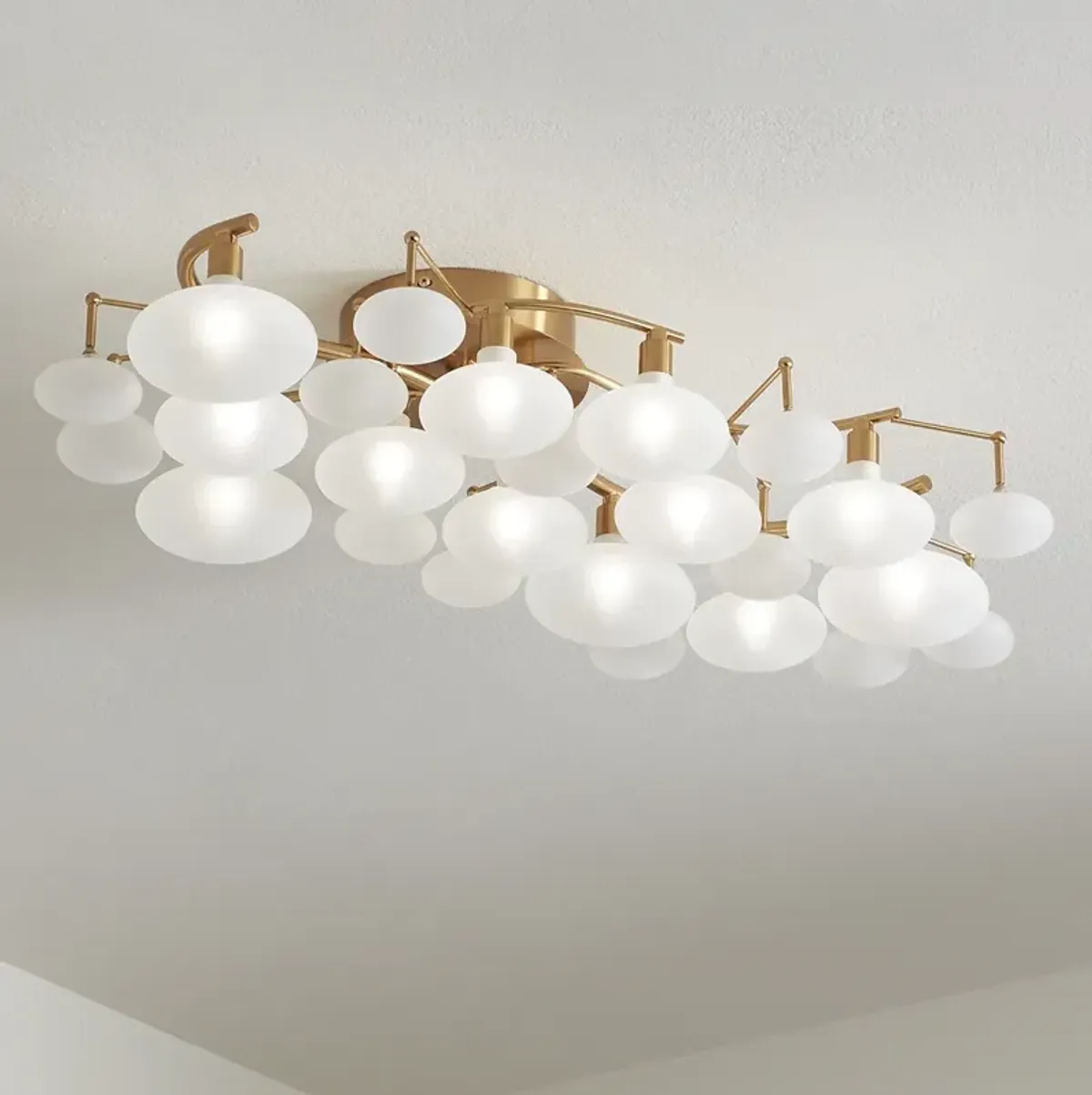 Possini Euro Lilypad 30 1/4" Warm Brass Frosted Glass Ceiling Light