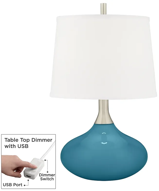 Color Plus Felix 24" Great Falls Blue Table Lamp with USB Dimmer