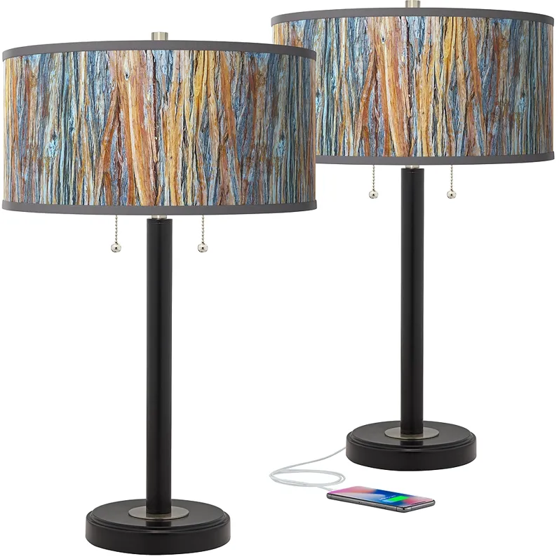 Striking Bark Arturo Black Bronze USB Table Lamps Set of 2