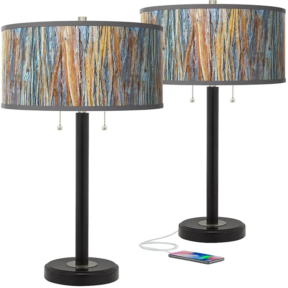 Giclee Glow Arturo 25" Striking Bark Black USB Table Lamps Set of 2