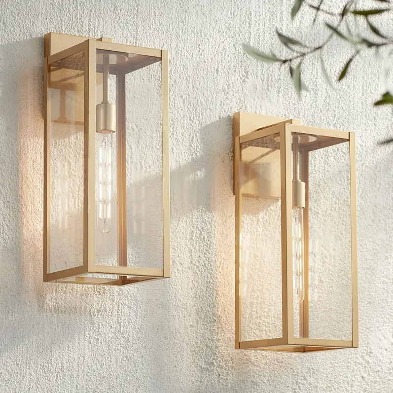 Titan 20 1/4" High Soft Gold Clear Glass Outdoor Wall Light Set of 2