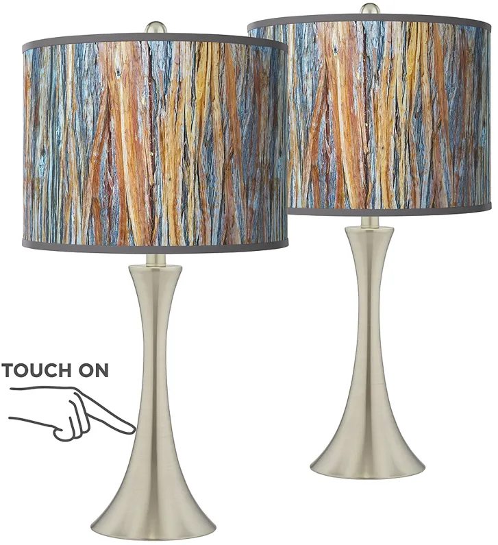 Striking Bark Trish Brushed Nickel Touch Table Lamps Set of 2