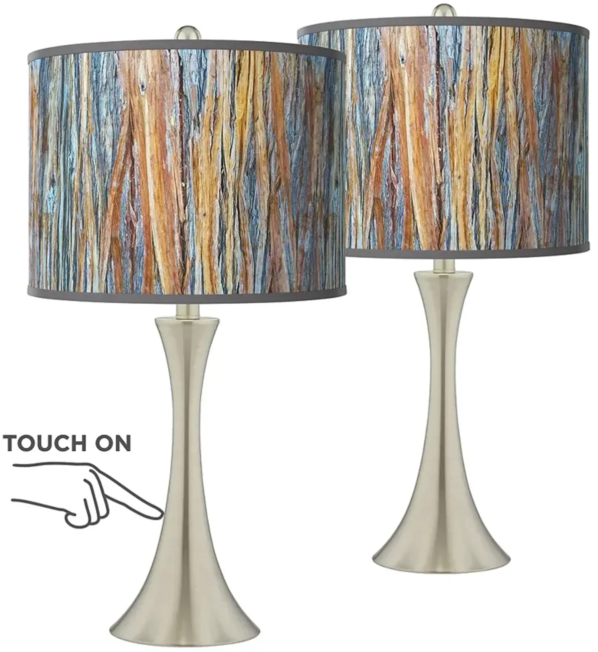 Giclee Glow Trish 24" Striking Bark Shade Touch Table Lamps Set of 2