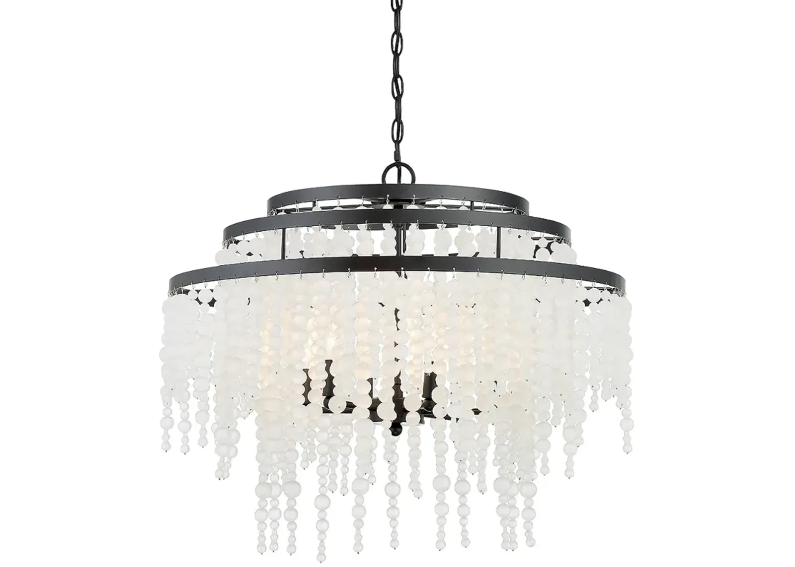 Crystorama Poppy 26 1/2" Matte Black Beaded Glass 6-Light Chandelier