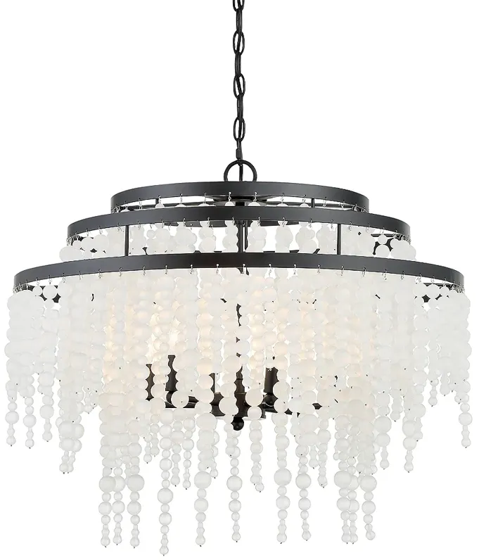 Crystorama Poppy 26 1/2" Matte Black Beaded Glass 6-Light Chandelier