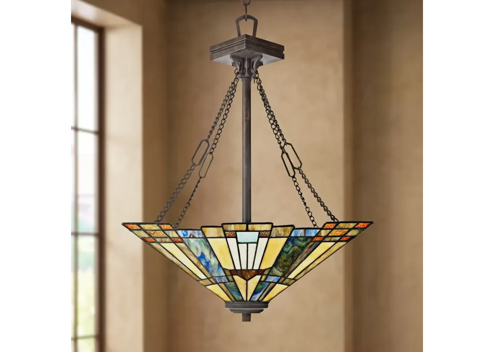 Quoizel Inglenook 17 1/2" Wide Tiffany-Style Glass Pendant Chandelier