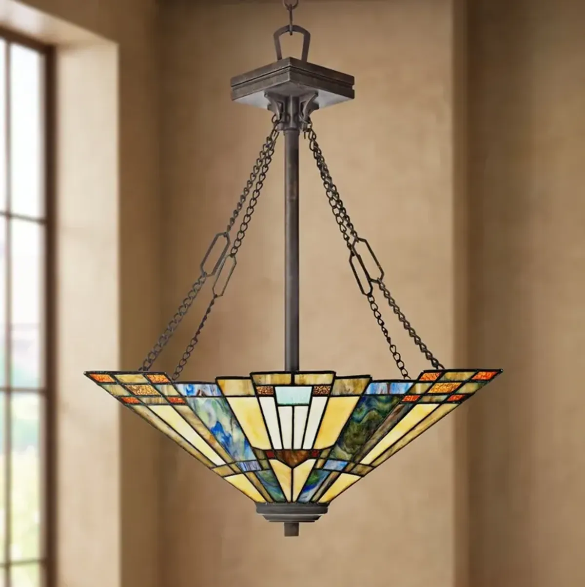 Quoizel Inglenook 17 1/2" Wide Tiffany-Style Glass Pendant Chandelier