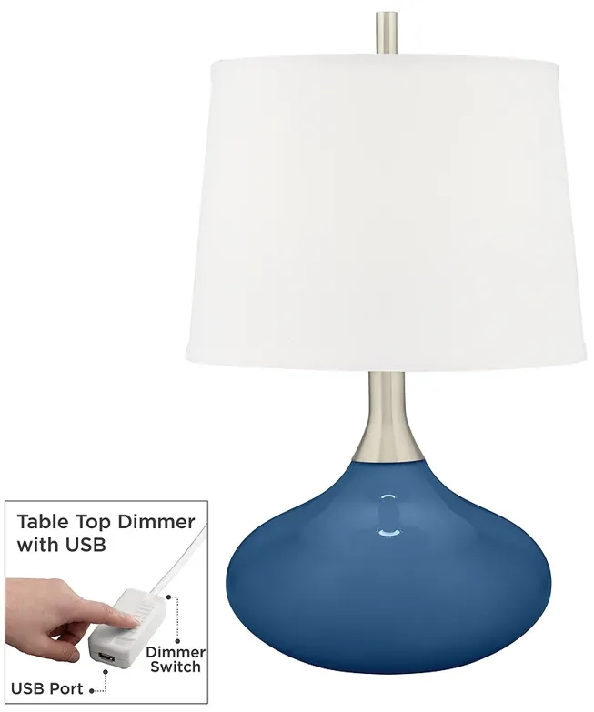 Color Plus Felix 24" Regatta Blue Modern Table Lamp with USB Dimmer