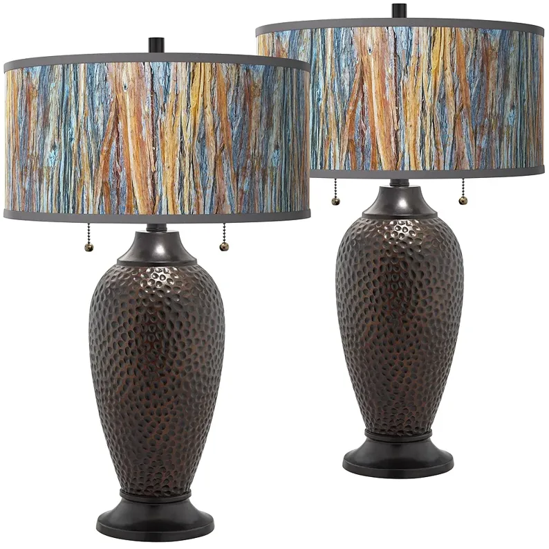 Giclee Glow Zoey 24 1/2" Striking Bark Shade Bronze Lamps Set of 2